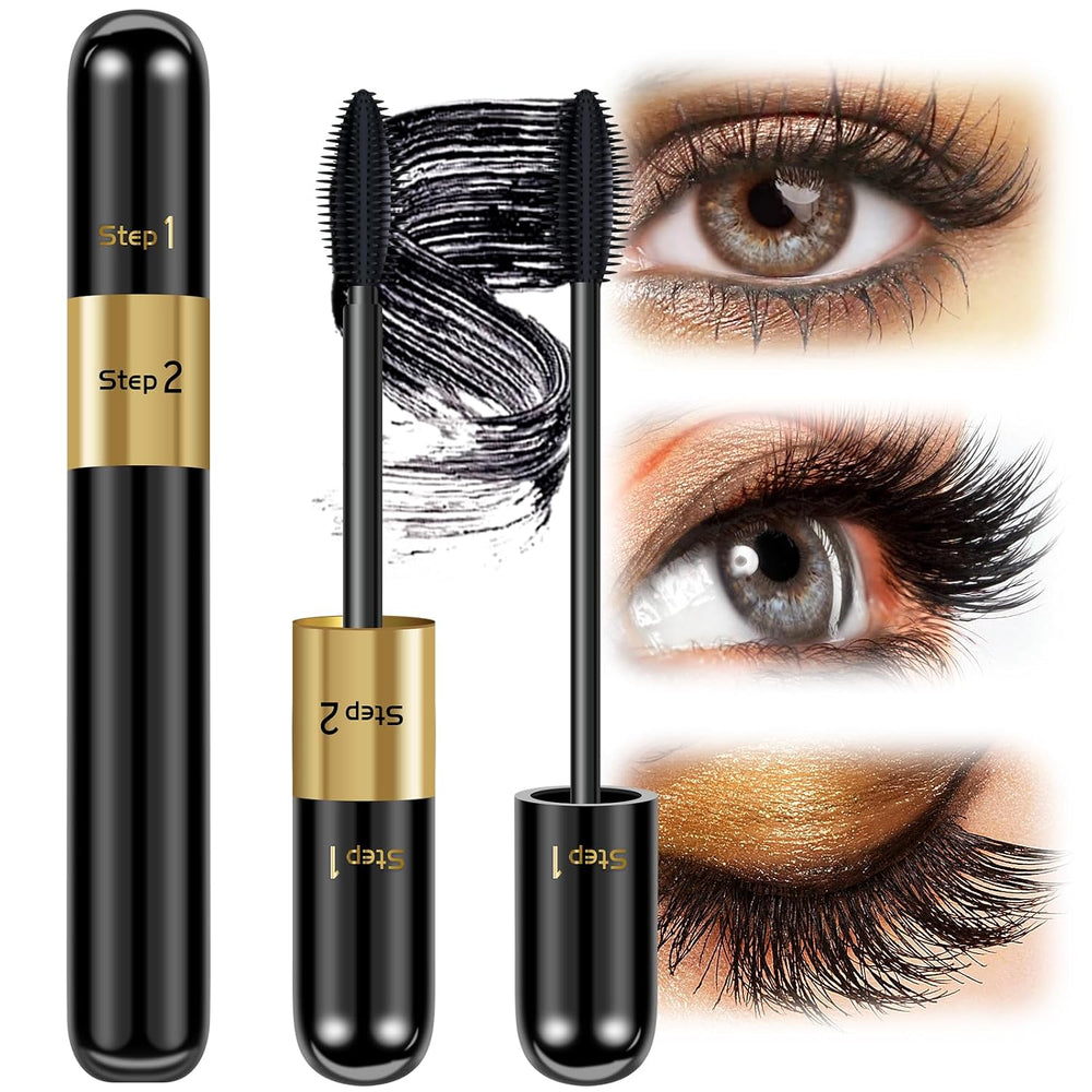 Mascara Volume and Length, 2 in 1 Waterproof Mascara Black Falsies Voluminous Lengthening, Smudge Proof,Long Stay