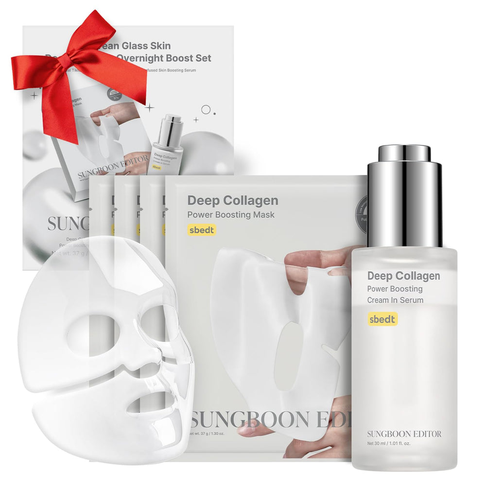 Rejuvenating Combo/Deep Collagen Boost Set, Face Mask (4Ea) & Serum, Collagen & Volufiline Skincare Set, Hydrating & Firm-Looking Care Korean Skincare Gifts for Women