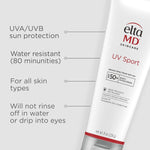 UV Sport Sunscreen Lotion, SPF 50 Body Sunscreen, Water and Sweat Resistant, Oil-Free, Zinc Oxide Formula, 8 Oz Tube