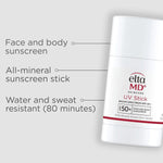 UV Stick Sunscreen for Face and Body, Mineral SPF 50+ Face Stick Sunscreen with Zinc Oxide, Travel Size, 1.3 Oz
