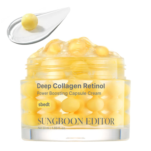 Deep Collagen Retinol Capsule Cream, Firm-Looking Moisturizer for Fine Lines & Dry Skin, with Copper Peptide, White Spicules & Adenosine, Korean Skincare, 1.69 Fl Oz