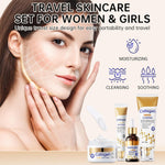 Collagen Skin Care Set, anti Aging Skincare Set for Reduce Wrinkles, Shrink Pores, Smooth Fine Lines, Hydrating, 4 Pcs Travel Skincare Kits for Women with Cleanser, Serum, Cream, Eye Cream.