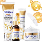 Collagen Skin Care Set, anti Aging Skincare Set for Reduce Wrinkles, Shrink Pores, Smooth Fine Lines, Hydrating, 4 Pcs Travel Skincare Kits for Women with Cleanser, Serum, Cream, Eye Cream.