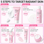 Sakura Skin Care Set for Teens and Women, 17Pcs Skincare Gift Set with Cleanser, Toner, Serum, Face Cream, Eye Cream, Hair Clips, Headband, Face Brush, Soap Flowers and Gift Box