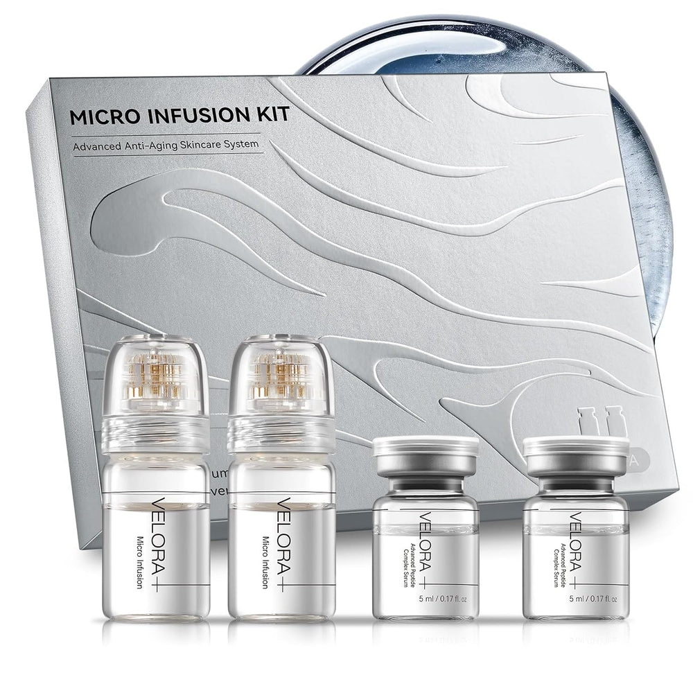Micro Infusion System for Face - Hydrating Peptide & Hyaluronic Acid Serum Set, Skin-Smoothing Radiance Set with 0.25Mm Stamp, At-Home Facial Kit, 1 Month (3 Month Supply)