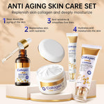 Collagen Skin Care Set, anti Aging Skincare Set for Reduce Wrinkles, Shrink Pores, Smooth Fine Lines, Hydrating, 4 Pcs Travel Skincare Kits for Women with Cleanser, Serum, Cream, Eye Cream.