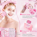 Sakura Skin Care Set for Teens and Women, 17Pcs Skincare Gift Set with Cleanser, Toner, Serum, Face Cream, Eye Cream, Hair Clips, Headband, Face Brush, Soap Flowers and Gift Box
